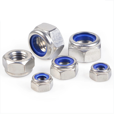 M3-M48 Din 985 Hex Head Nuts Nylon Lock Zinc Plating Dengan Biru / Putih
