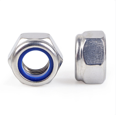 M3-M48 Din 985 Hex Head Nuts Nylon Lock Zinc Plating Dengan Biru / Putih