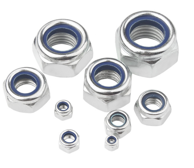 M3-M48 Din 985 Hex Head Nuts Nylon Lock Zinc Plating Dengan Biru / Putih